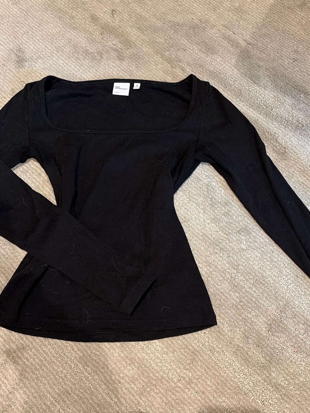 Aritzia Black Square-Neck Long Sleeve Top